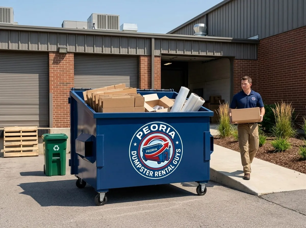 Homeowner clearing junk into a dumpster during a Peoria AZ cleanout