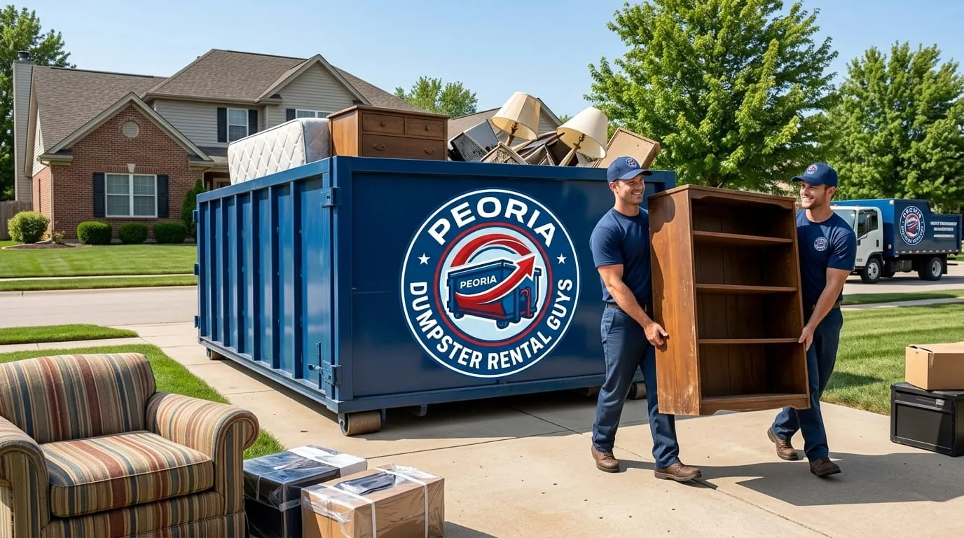 Peoria Dumpster Rental Guys team member beside a roll-off dumpster in Peoria, AZ